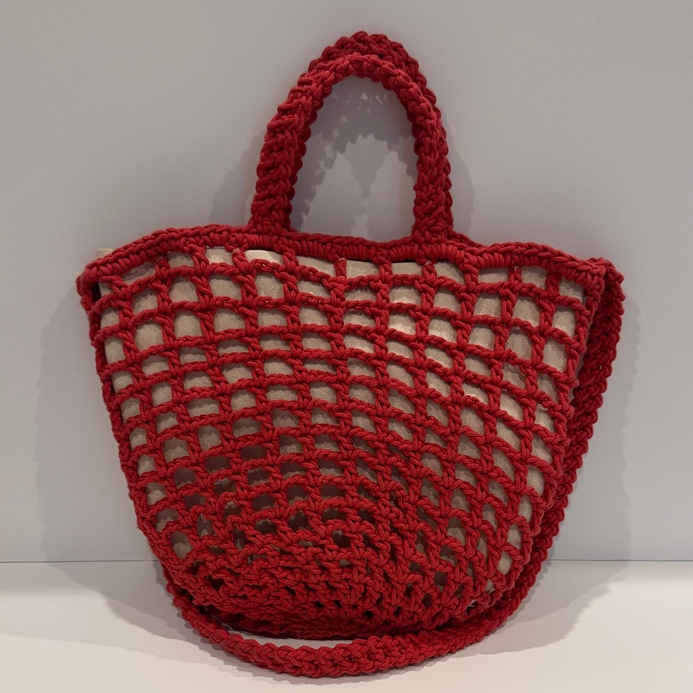 Madewell Brand New Red Crochet Tote Bag